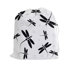 Black And White Dragonflies Drawstring Pouches (xxl)