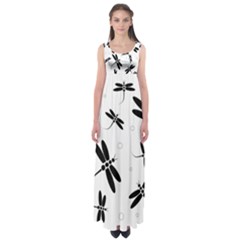 Black And White Dragonflies Empire Waist Maxi Dress by Valentinaart