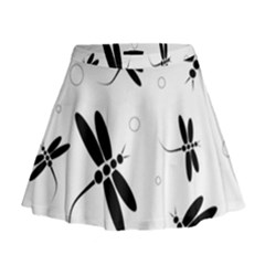 Black And White Dragonflies Mini Flare Skirt