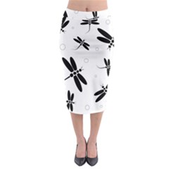 Black And White Dragonflies Midi Pencil Skirt