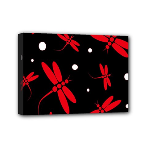 Red, Black And White Dragonflies Mini Canvas 7  X 5 