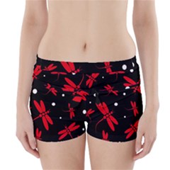 Red, Black And White Dragonflies Boyleg Bikini Wrap Bottoms by Valentinaart