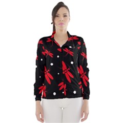 Red, Black And White Dragonflies Wind Breaker (women) by Valentinaart