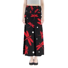 Red, Black And White Dragonflies Maxi Skirts