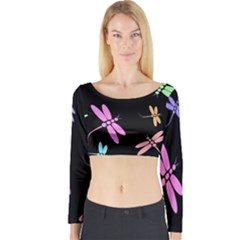 Pastel Dragonflies Long Sleeve Crop Top by Valentinaart