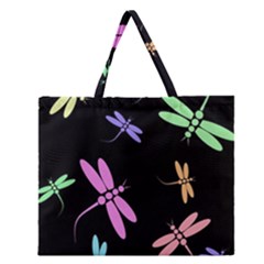 Pastel Dragonflies Zipper Large Tote Bag by Valentinaart