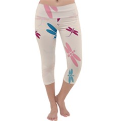 Pastel Dragonflies  Capri Yoga Leggings by Valentinaart