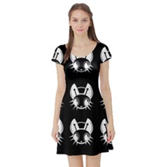 White And Black Fireflies  Short Sleeve Skater Dress