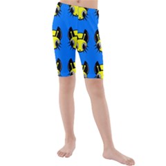 Yellow And Blue Firefies Kid s Mid Length Swim Shorts by Valentinaart