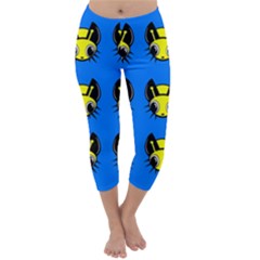 Yellow And Blue Firefies Capri Winter Leggings  by Valentinaart