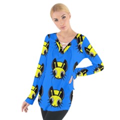 Yellow And Blue Firefies Women s Tie Up Tee by Valentinaart