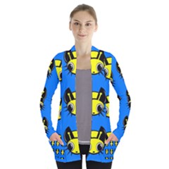 Yellow And Blue Firefies Women s Open Front Pockets Cardigan(p194) by Valentinaart