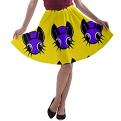 Blue And Yellow Fireflies A-line Skater Skirt