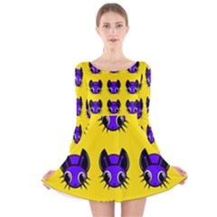 Blue And Yellow Fireflies Long Sleeve Velvet Skater Dress