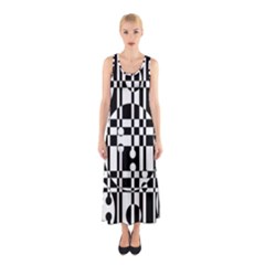 Black and white pattern Sleeveless Maxi Dress