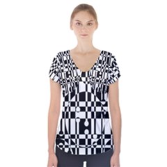 Black and white pattern Short Sleeve Front Detail Top