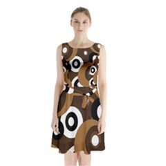 Brown Pattern Sleeveless Waist Tie Dress by Valentinaart