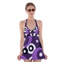 Purple pattern Halter Swimsuit Dress View1