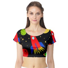 Spaceship Short Sleeve Crop Top (tight Fit) by Valentinaart