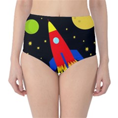 Spaceship High-waist Bikini Bottoms by Valentinaart