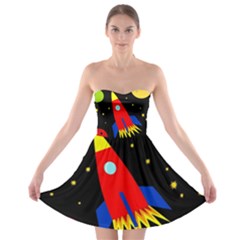 Spaceship Strapless Dresses by Valentinaart