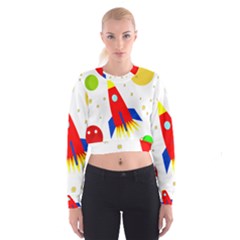 Transparent Spaceship Women s Cropped Sweatshirt by Valentinaart