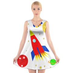 Transparent Spaceship V-neck Sleeveless Skater Dress by Valentinaart