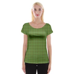 Mod Green Orange Pattern Women s Cap Sleeve Top