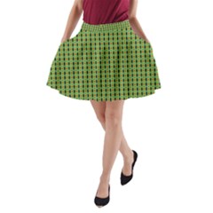 Mod Green Orange Pattern A-line Pocket Skirt by BrightVibesDesign