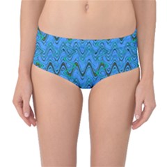 Blue Wavy Squiggles Mid-waist Bikini Bottoms