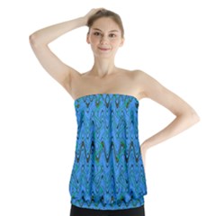 Blue Wavy Squiggles Strapless Top