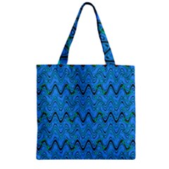 Blue Wavy Squiggles Zipper Grocery Tote Bag