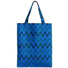 Blue Wavy Squiggles Zipper Classic Tote Bag by BrightVibesDesign