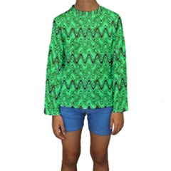 Green Wavy Squiggles Kid s Long Sleeve Swimwear by BrightVibesDesign