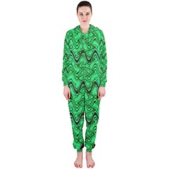 Green Wavy Squiggles Hooded Jumpsuit (ladies)  by BrightVibesDesign