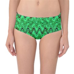 Green Wavy Squiggles Mid-waist Bikini Bottoms by BrightVibesDesign