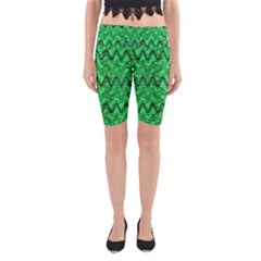 Green Wavy Squiggles Yoga Cropped Leggings