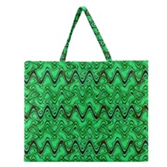 Green Wavy Squiggles Zipper Large Tote Bag