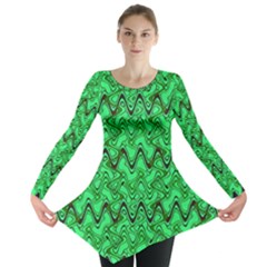 Green Wavy Squiggles Long Sleeve Tunic 