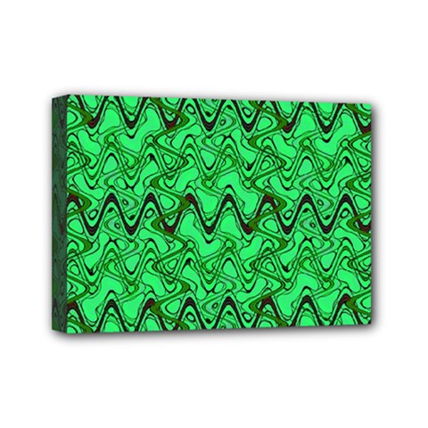 Green Wavy Squiggles Mini Canvas 7  X 5  by BrightVibesDesign