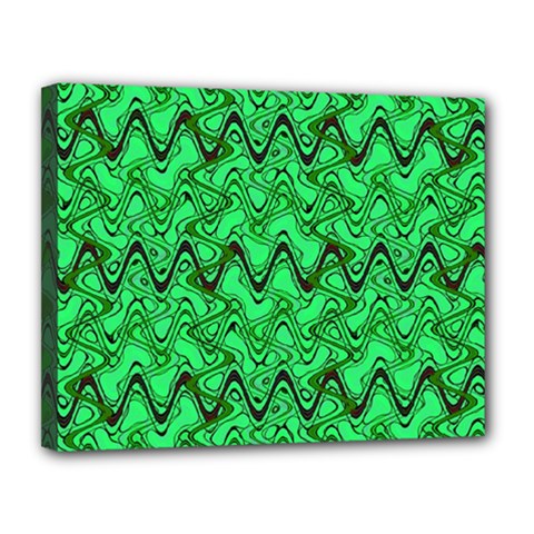 Green Wavy Squiggles Canvas 14  X 11 