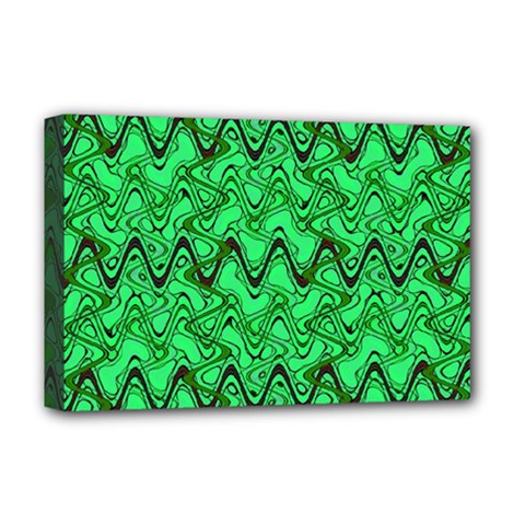 Green Wavy Squiggles Deluxe Canvas 18  X 12  