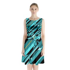 Blue Abstraction Sleeveless Waist Tie Dress by Valentinaart