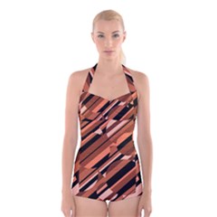 Orange Pattern Boyleg Halter Swimsuit  by Valentinaart