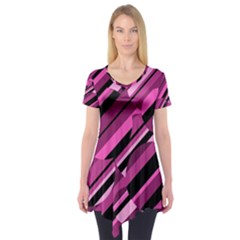 Magenta Pattern Short Sleeve Tunic  by Valentinaart