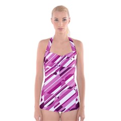 Magenta Pattern Boyleg Halter Swimsuit  by Valentinaart