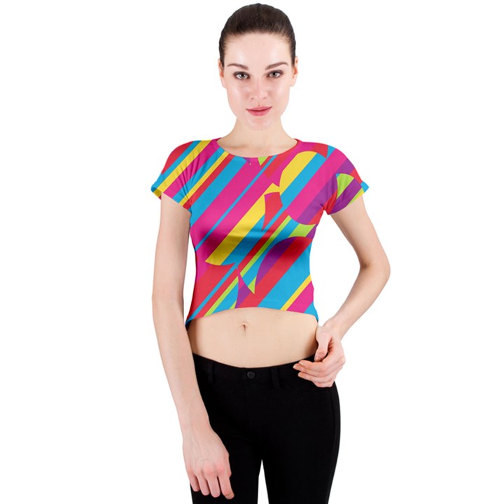 Colorful summer pattern Crew Neck Crop Top