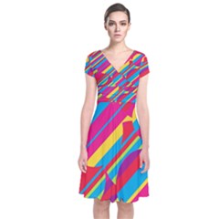 Colorful Summer Pattern Short Sleeve Front Wrap Dress by Valentinaart