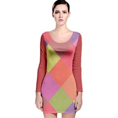 Sueded Argyle Pastel Pattern Long Sleeve Velvet Bodycon Dress