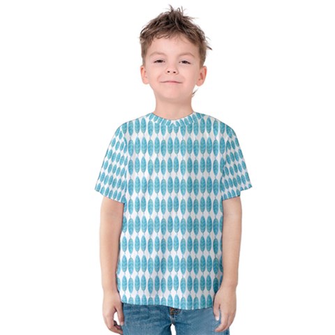 Blue Watercolour Leaf Pattern Kid s Cotton Tee by TanyaDraws